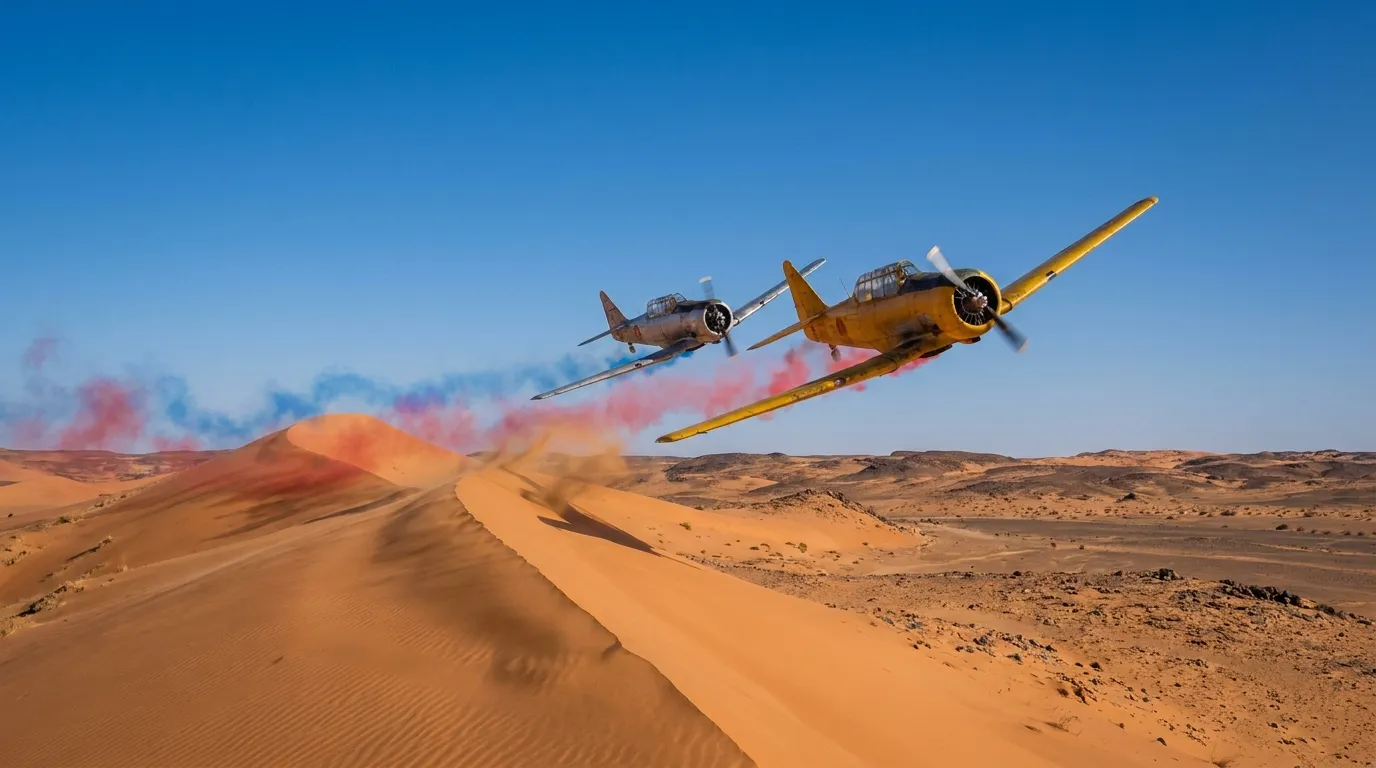 Combat aérien simulé au-dessus des dunes